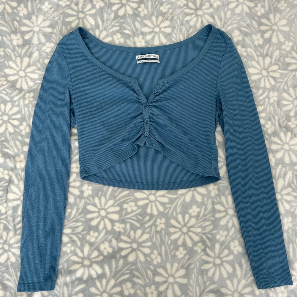 Urban Outfitters Blue Ruched Crop Blouse